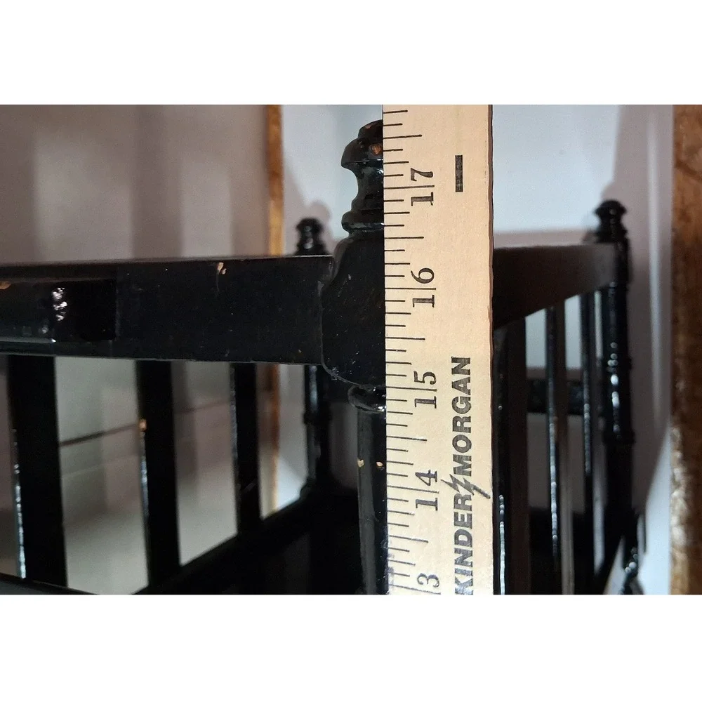 Vintage Black Wooden Spindle Magazine Rack Floor Stand Turned Wood Handle 17x12